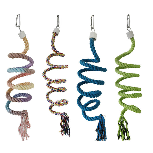 Bird Climbing Rope Toy Cotton Spiral Ladder Parrot Cage Hanging Swing Pet Toy - Colourful