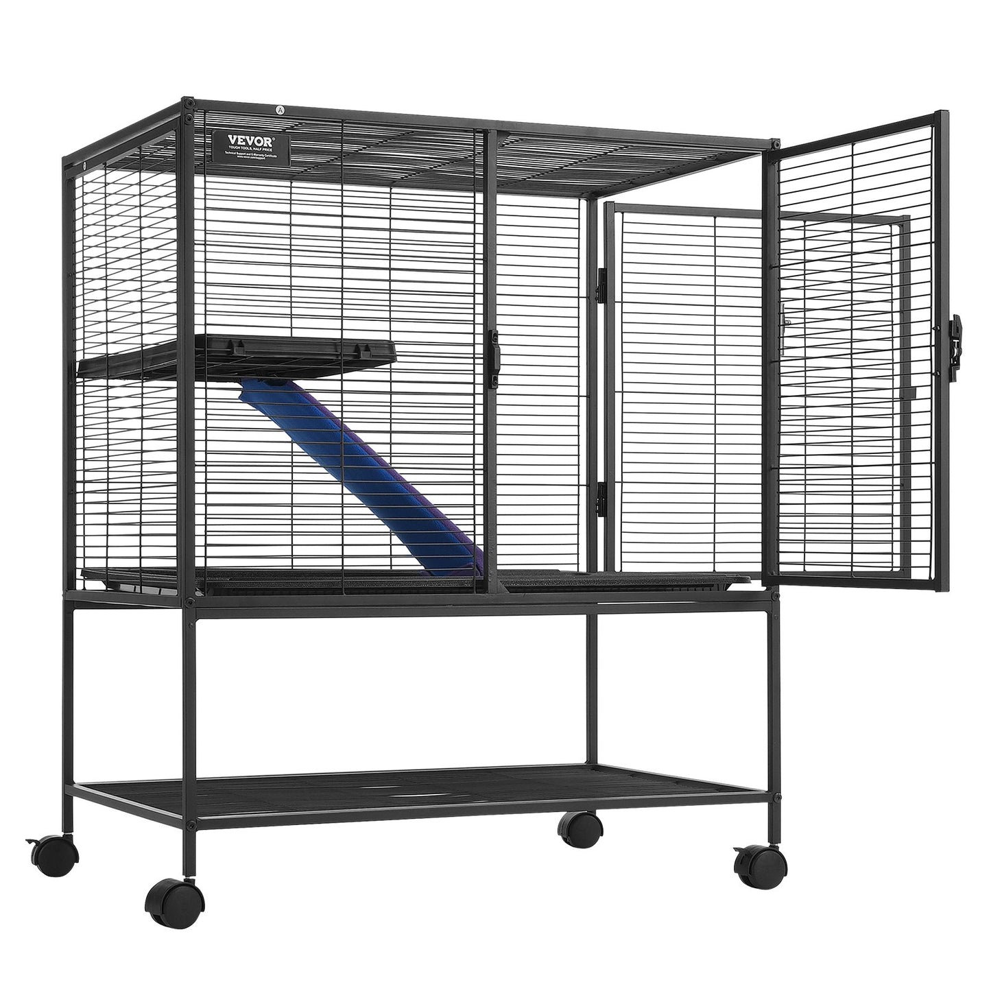 VEVOR 36" Metal Small Animal Cage 2-Tier Rolling Ferret Cage with Tray A Ramp