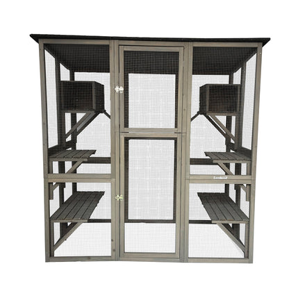 Samland Wooden Cat Cage Walk in Cat Condo House Kitten Ferret Enclosure Cage