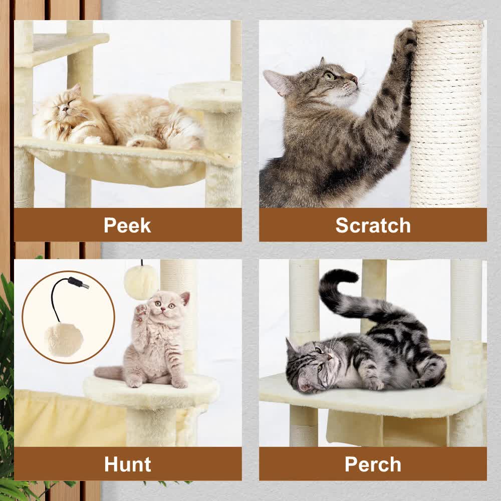 VaKa 184cm Road Cat Tree Tower Scratching Post Scratcher Condo with Big Hammock