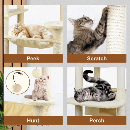 VaKa 184cm Road Cat Tree Tower Scratching Post Scratcher Condo with Big Hammock