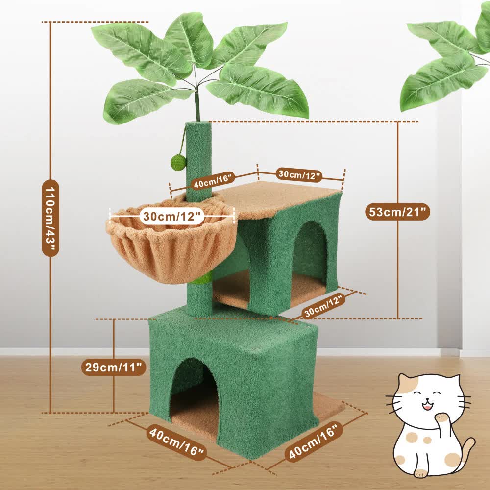 VaKa 1.1M Cat Tree Scratching Post Palm Tree Cat Post Dangling Balls Cat Toy