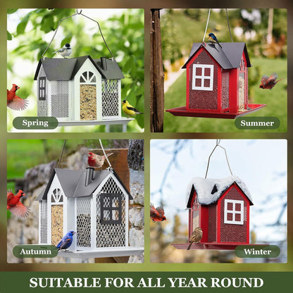 Charming House-Shaped Hanging Bird Feeder - Durable Metal Design for Wild Birds(white)