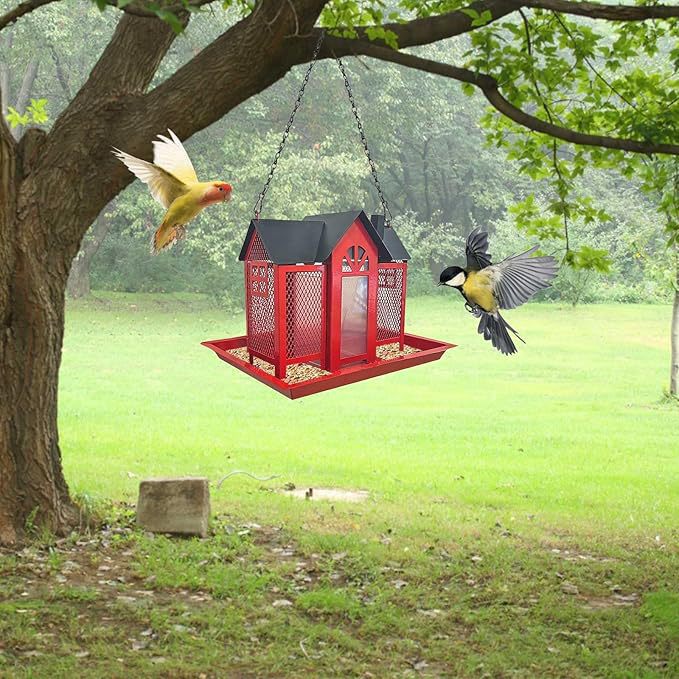 Charming House-Shaped Hanging Bird Feeder - Durable Metal Design for Wild Birds(purple)